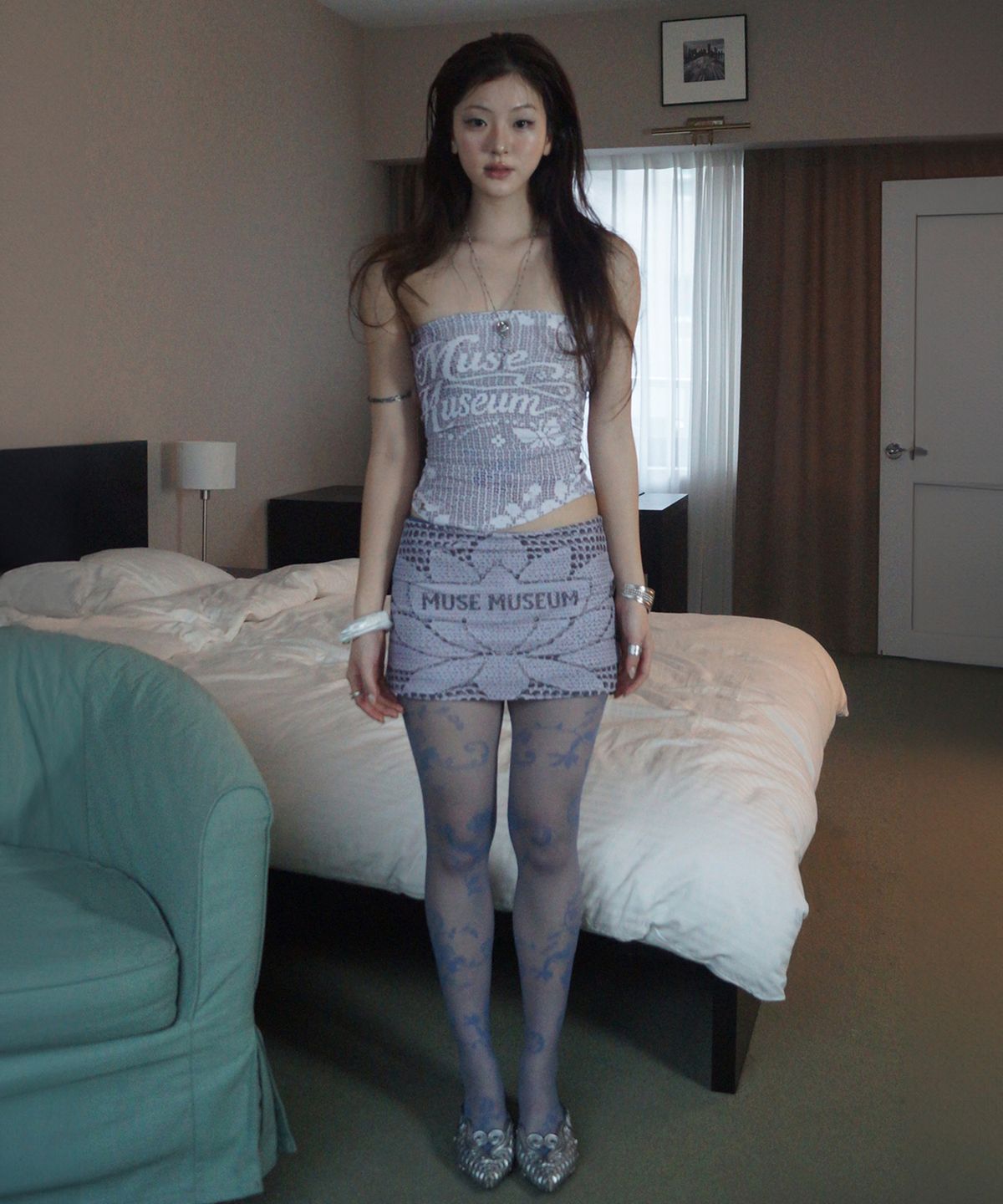 뮤즈뮤지엄(MUSEMUSEUM) Printed Lace Skirt_Mauve