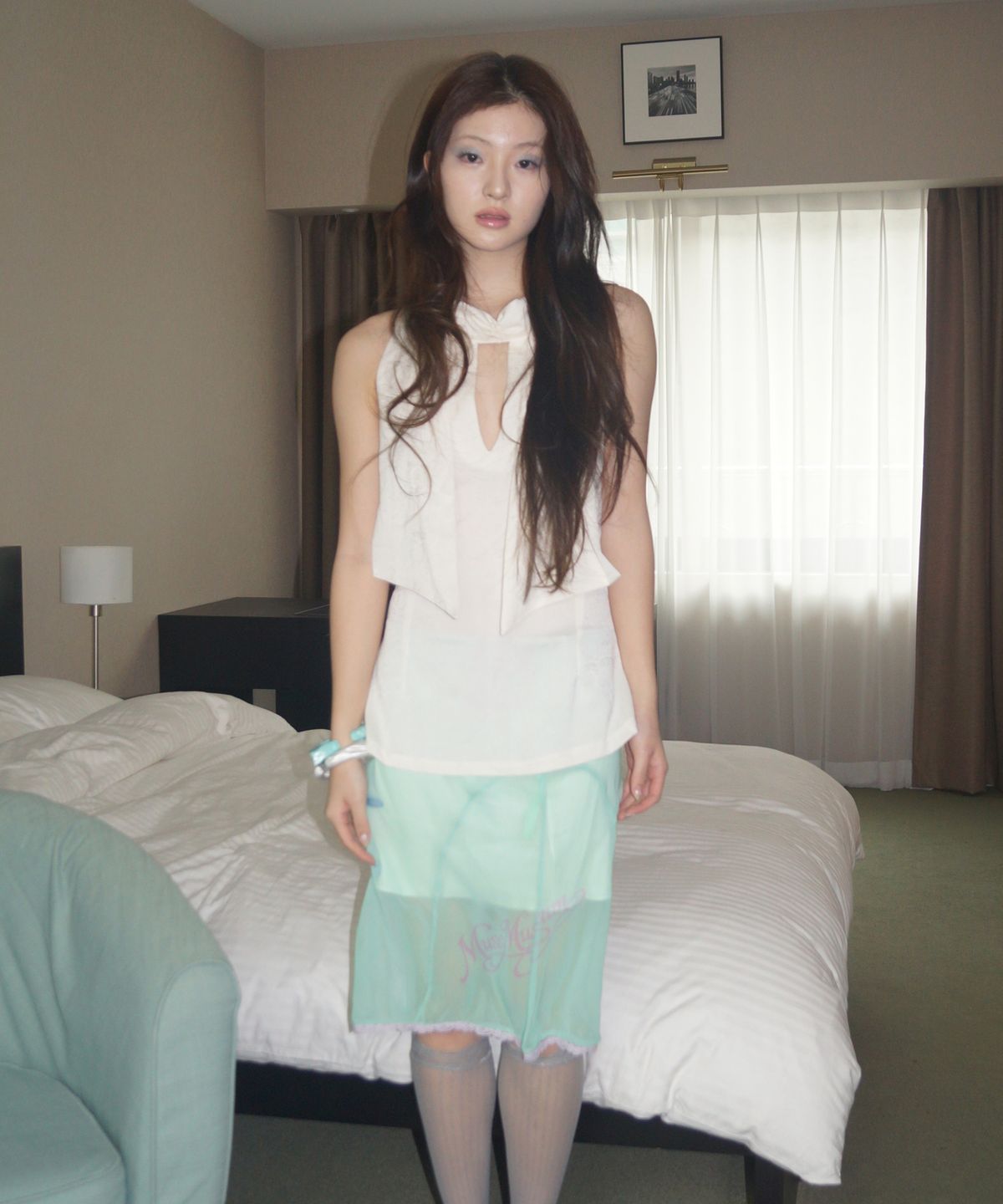 뮤즈뮤지엄(MUSEMUSEUM) Printed Midi Lace Skirt _Mint