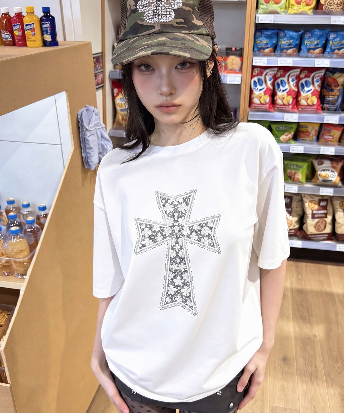 그레이버(GRAVER) [UNISEX]DOT CROSS_F lace 반팔티_2 color