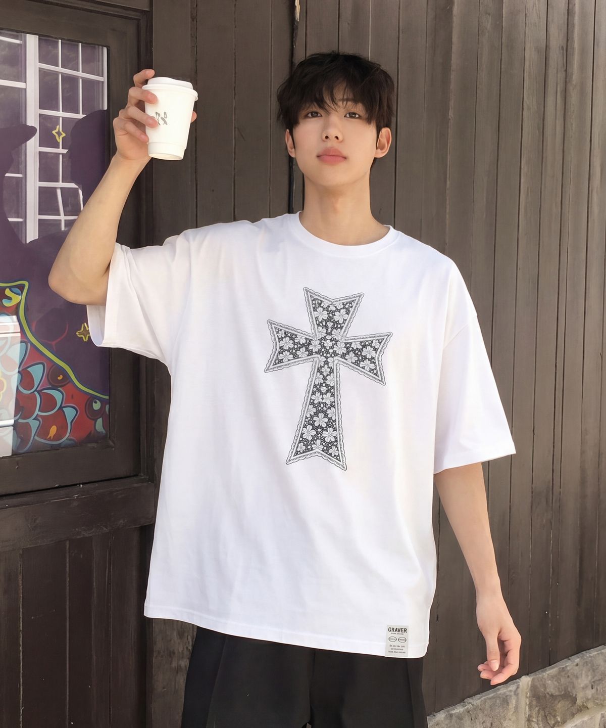 그레이버(GRAVER) [UNISEX]DOT CROSS_F lace 반팔티_2 color