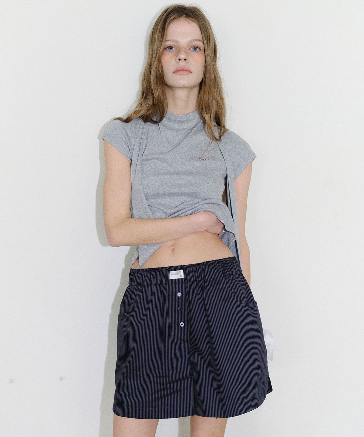 엔오르(EN OR) [CORE] STRIPE COTTON TRUNK PANTS - NAVY