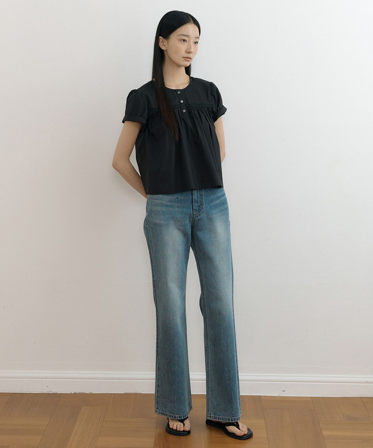 링서울(LINGSEOUL) pleats shirring blouse-black