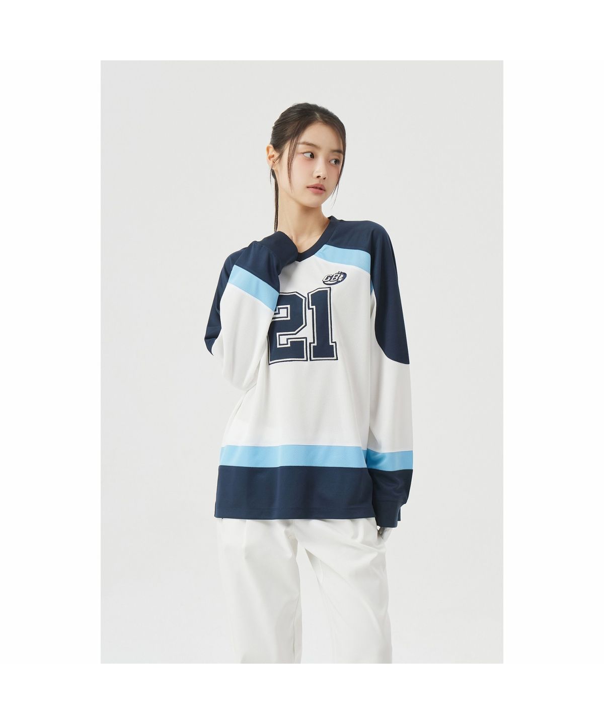골든베어(GOLDEN BEAR) (W) Mesh Hybrid Long T-shirt G5TAM26351IVX