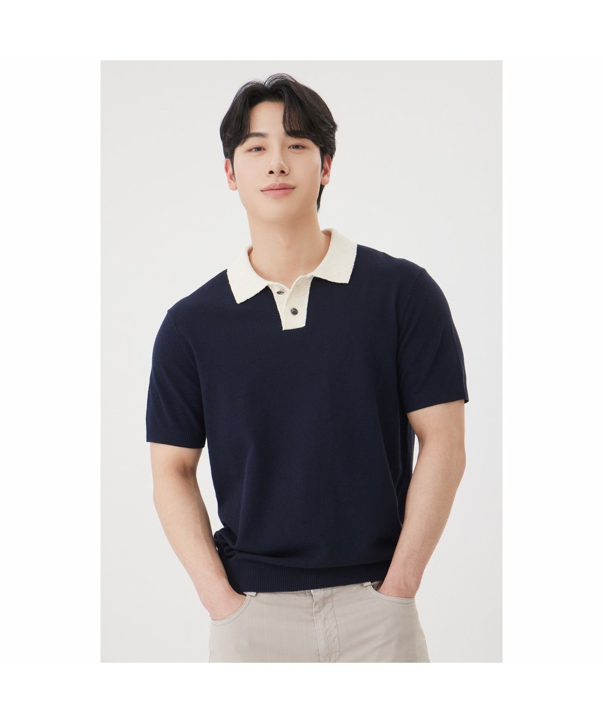 브렌우드(BRENTWOOD) [워셔블] 칼라 배색 폴로넥 스웨터 BRWAM26531NYX