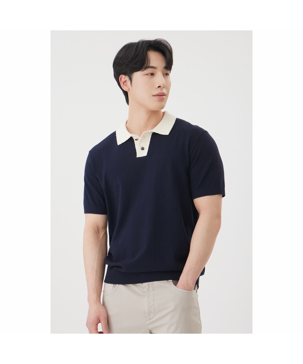 브렌우드(BRENTWOOD) [워셔블] 칼라 배색 폴로넥 스웨터 BRWAM26531NYX