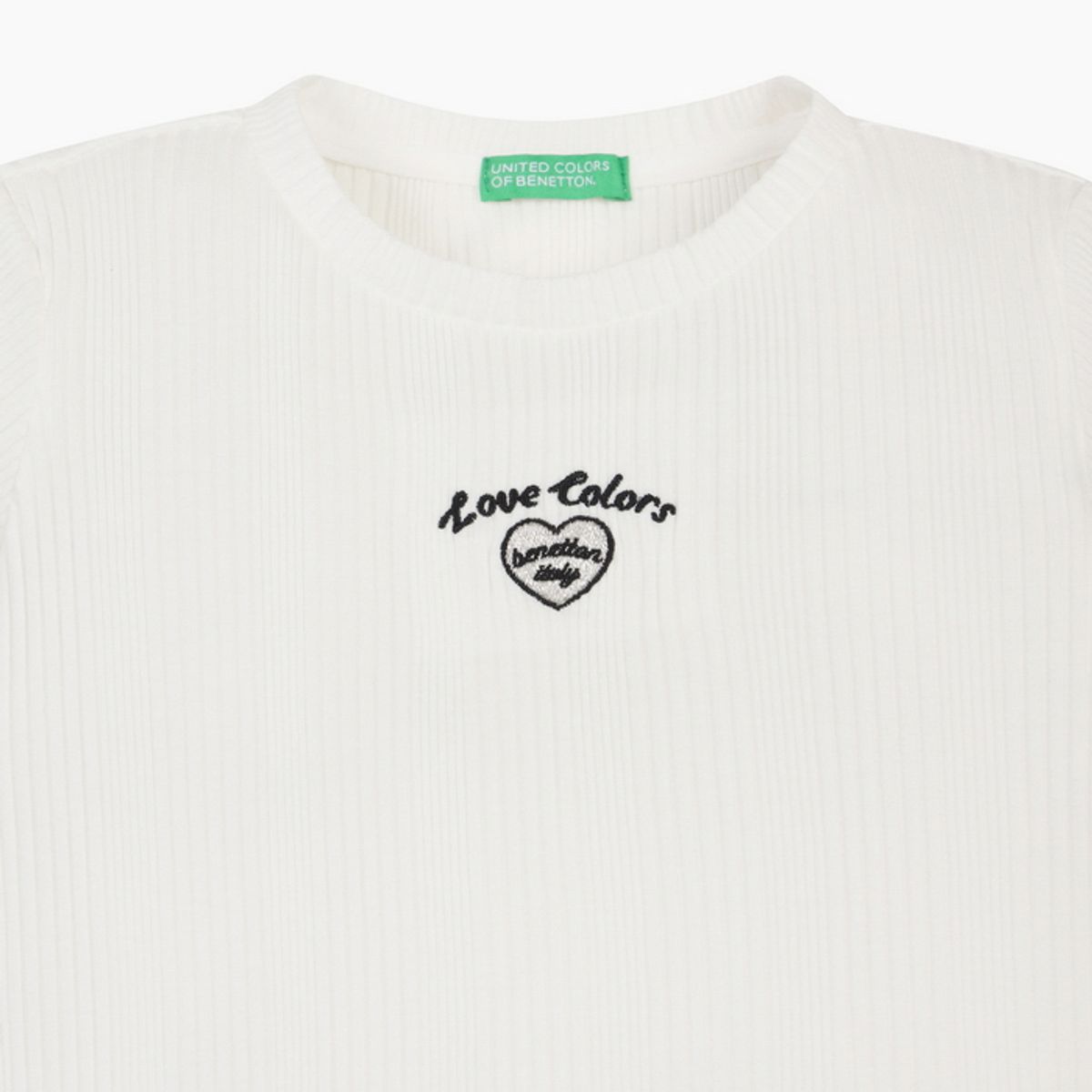 베네통키즈(BENETTONKIDS) 심플 골지 반팔 티셔츠_QATS49631WH