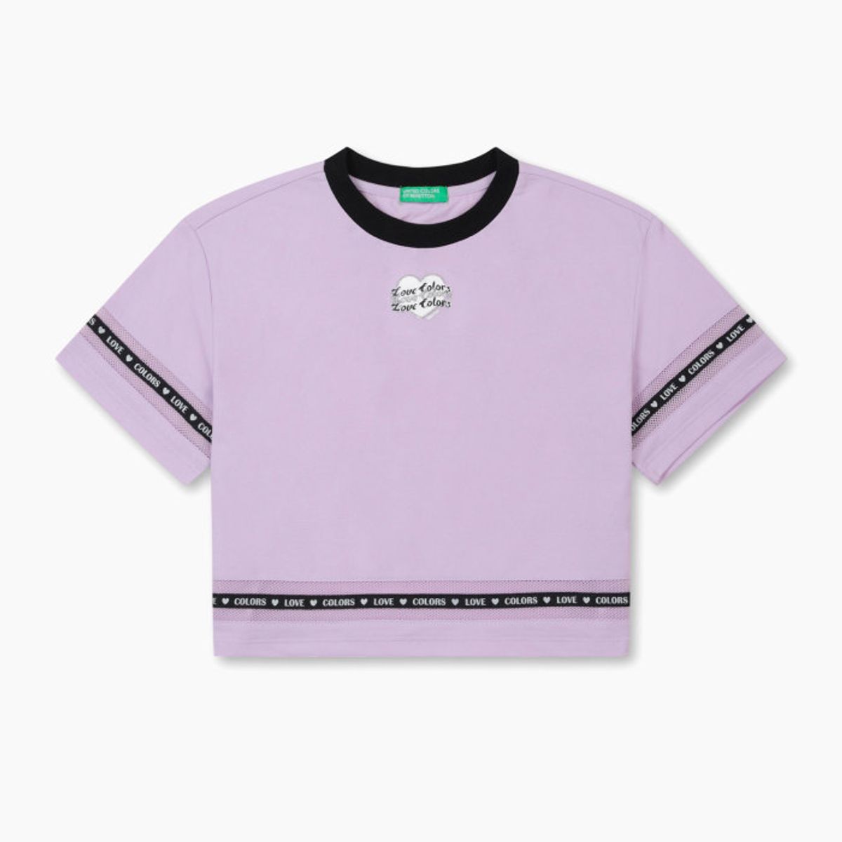 베네통키즈(BENETTONKIDS) 매쉬 배색 러브 크롭 티셔츠_QATS47631LV