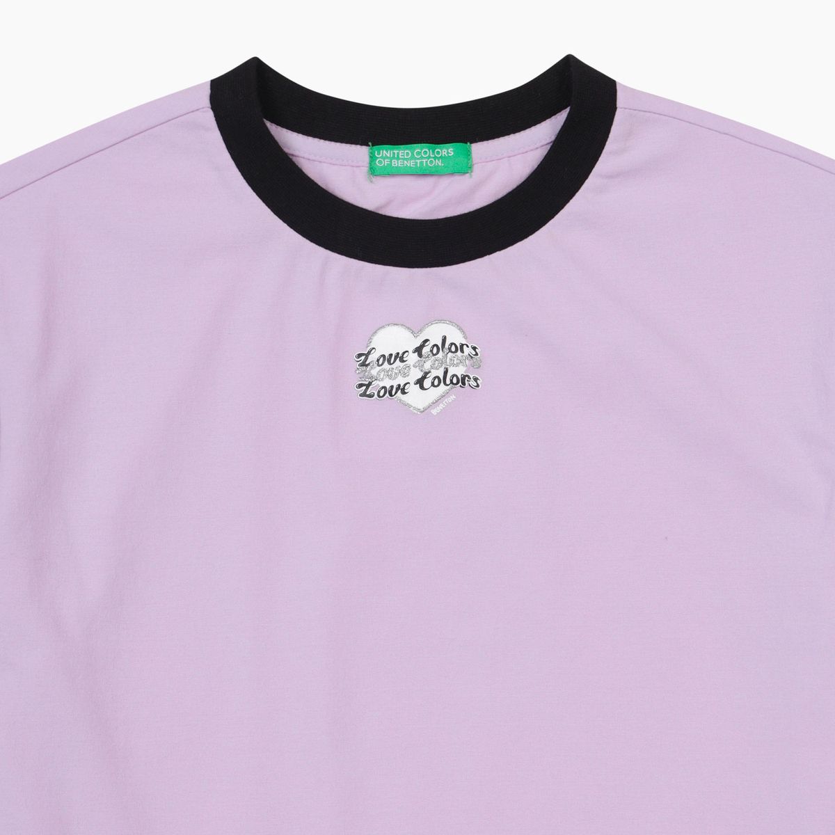 베네통키즈(BENETTONKIDS) 매쉬 배색 러브 크롭 티셔츠_QATS47631LV