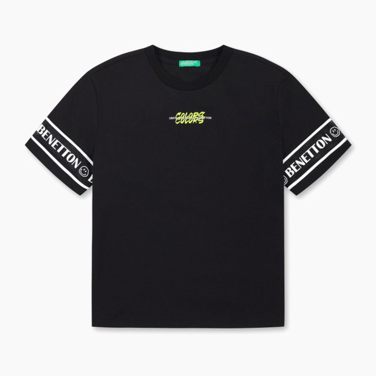 베네통키즈(BENETTONKIDS) 매쉬 슬리브 그래픽 티셔츠_QATS52631BK