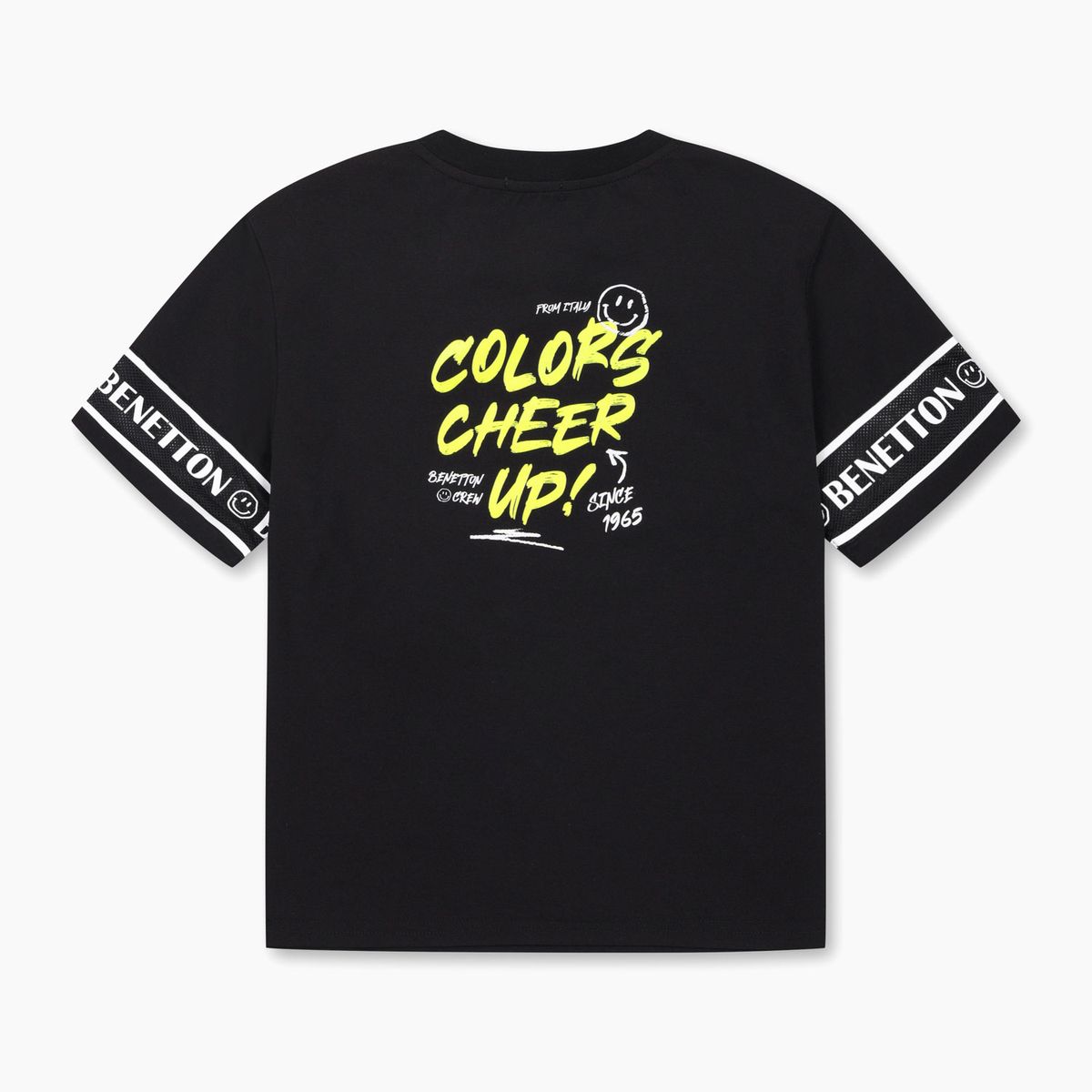 베네통키즈(BENETTONKIDS) 매쉬 슬리브 그래픽 티셔츠_QATS52631BK