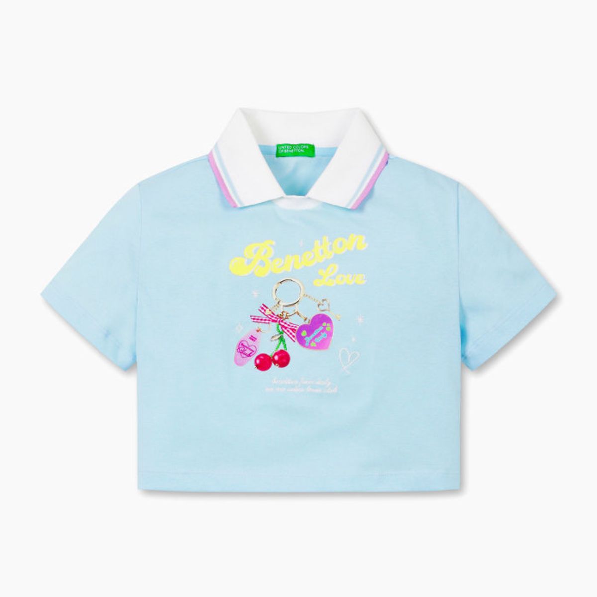 베네통키즈(BENETTONKIDS) 크롭 키링 카라 티셔츠_QATS46631LB