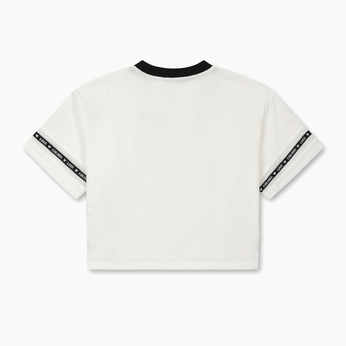 베네통키즈(BENETTONKIDS) 매쉬 배색 러브 크롭 티셔츠_QATS47631IV
