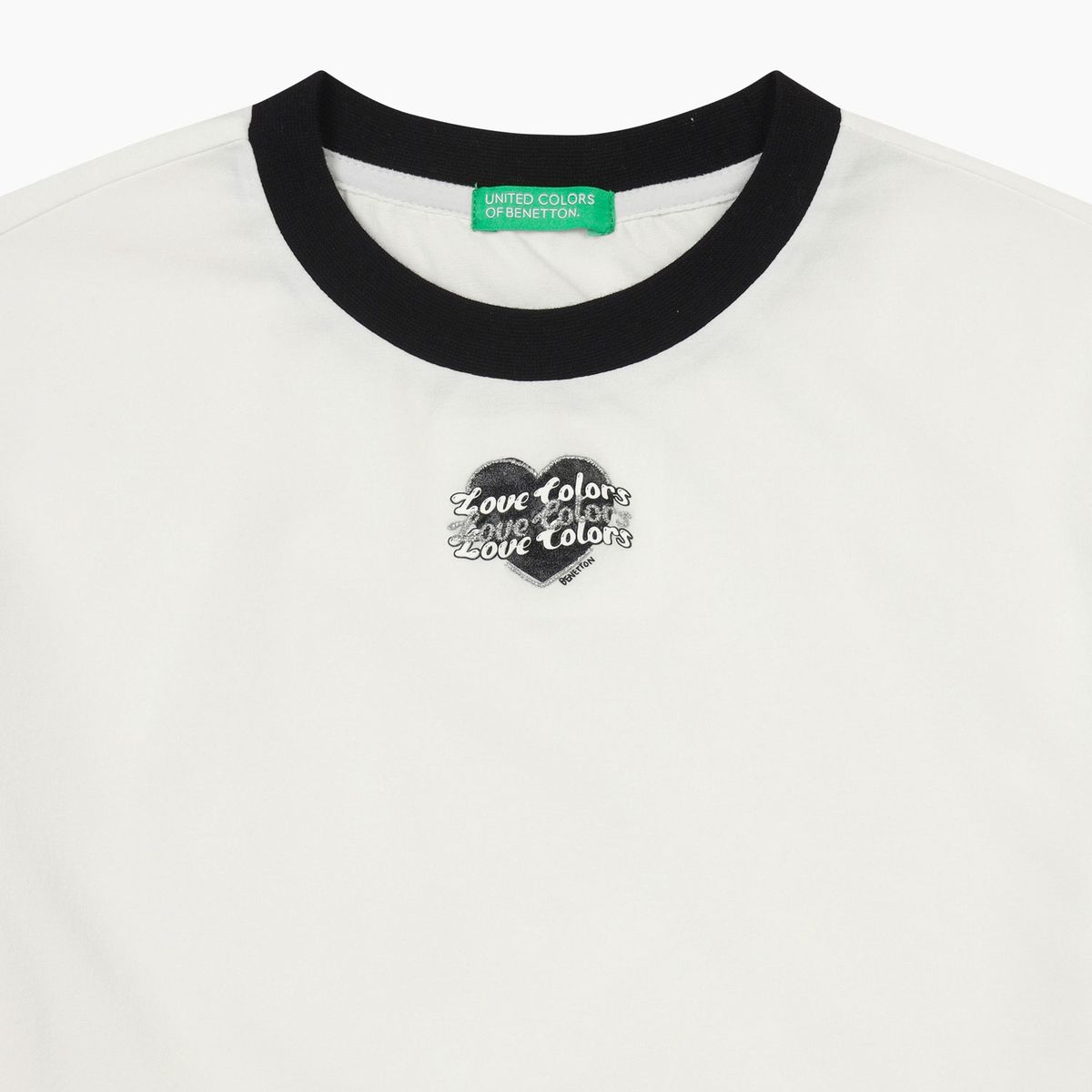 베네통키즈(BENETTONKIDS) 매쉬 배색 러브 크롭 티셔츠_QATS47631IV