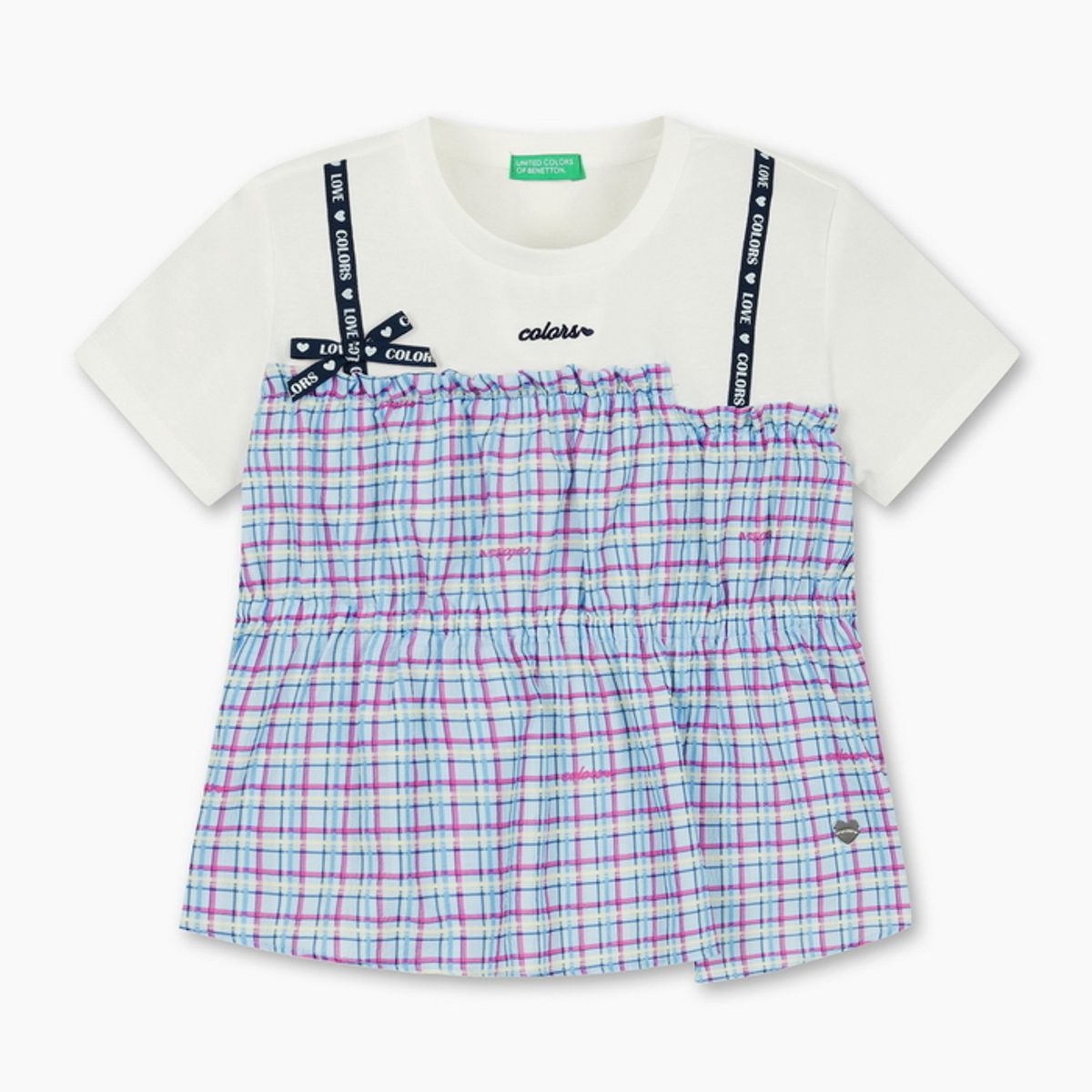 베네통키즈(BENETTONKIDS) 체크 뷔스티에 티셔츠_QATS41631BL