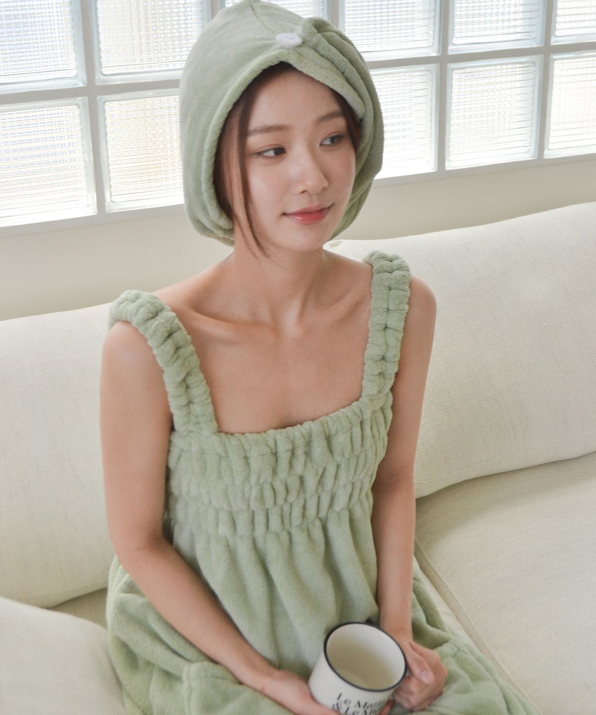 데데리트(DEDERIT) 보송 샤워 목욕 원피스 가운 헤어 타월 파자마