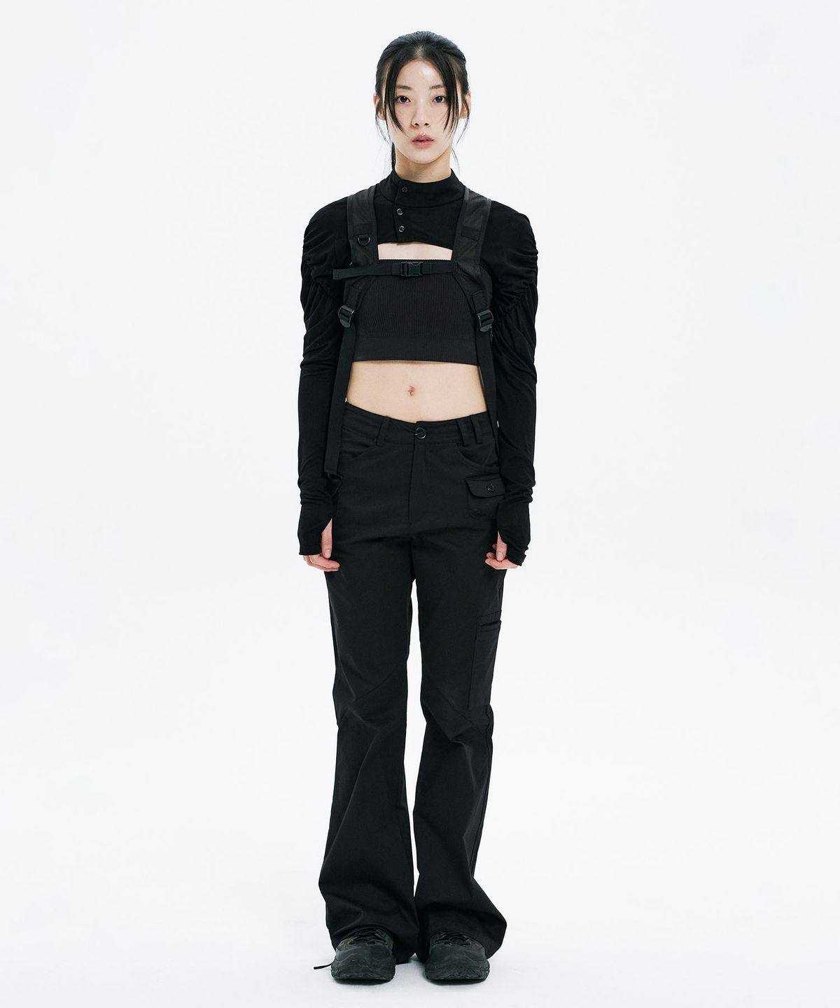 하나히(HANAHI) Passport pot pocket pants BLACK