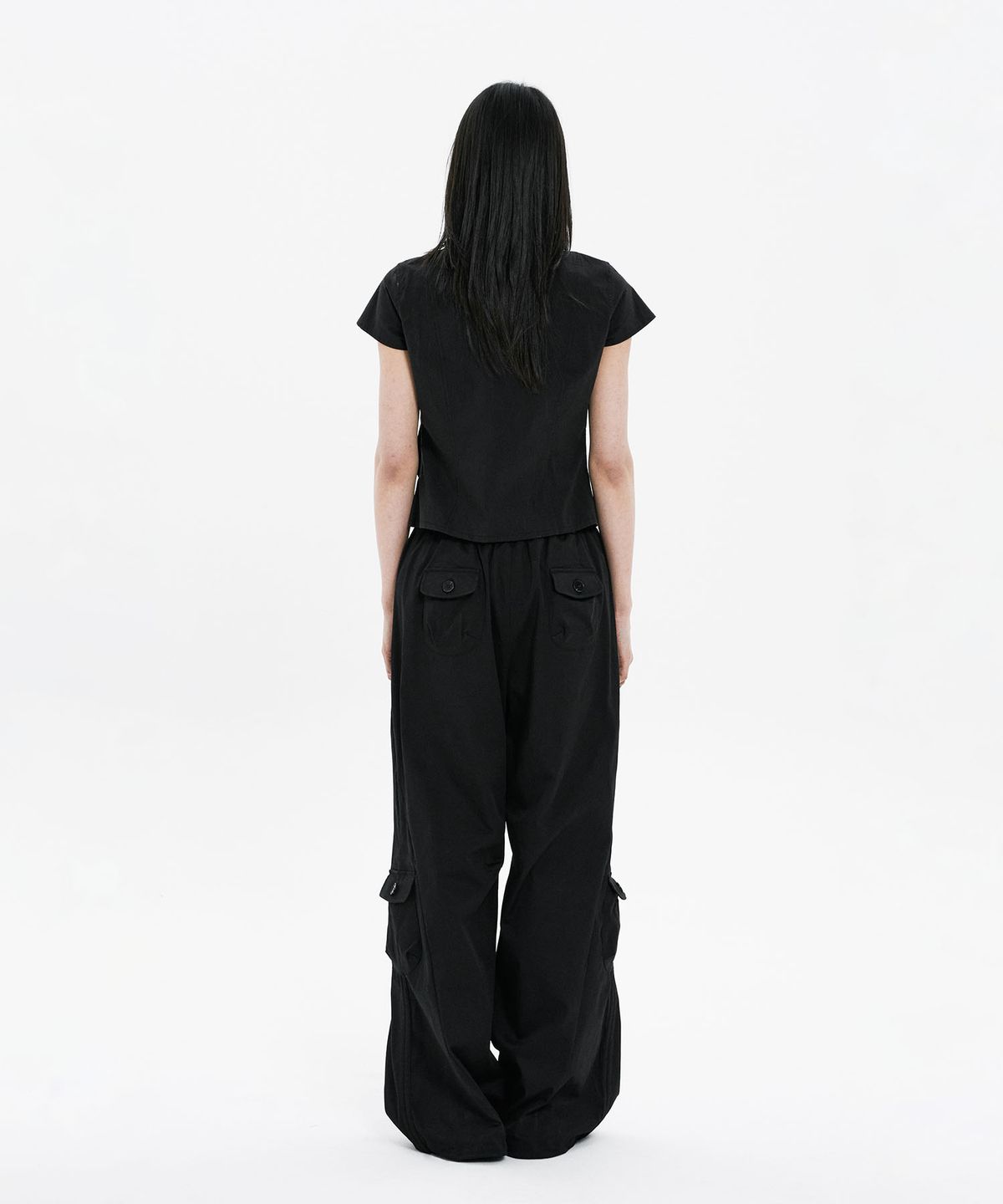 하나히(HANAHI) Side shirring pocket wide pants BLACK