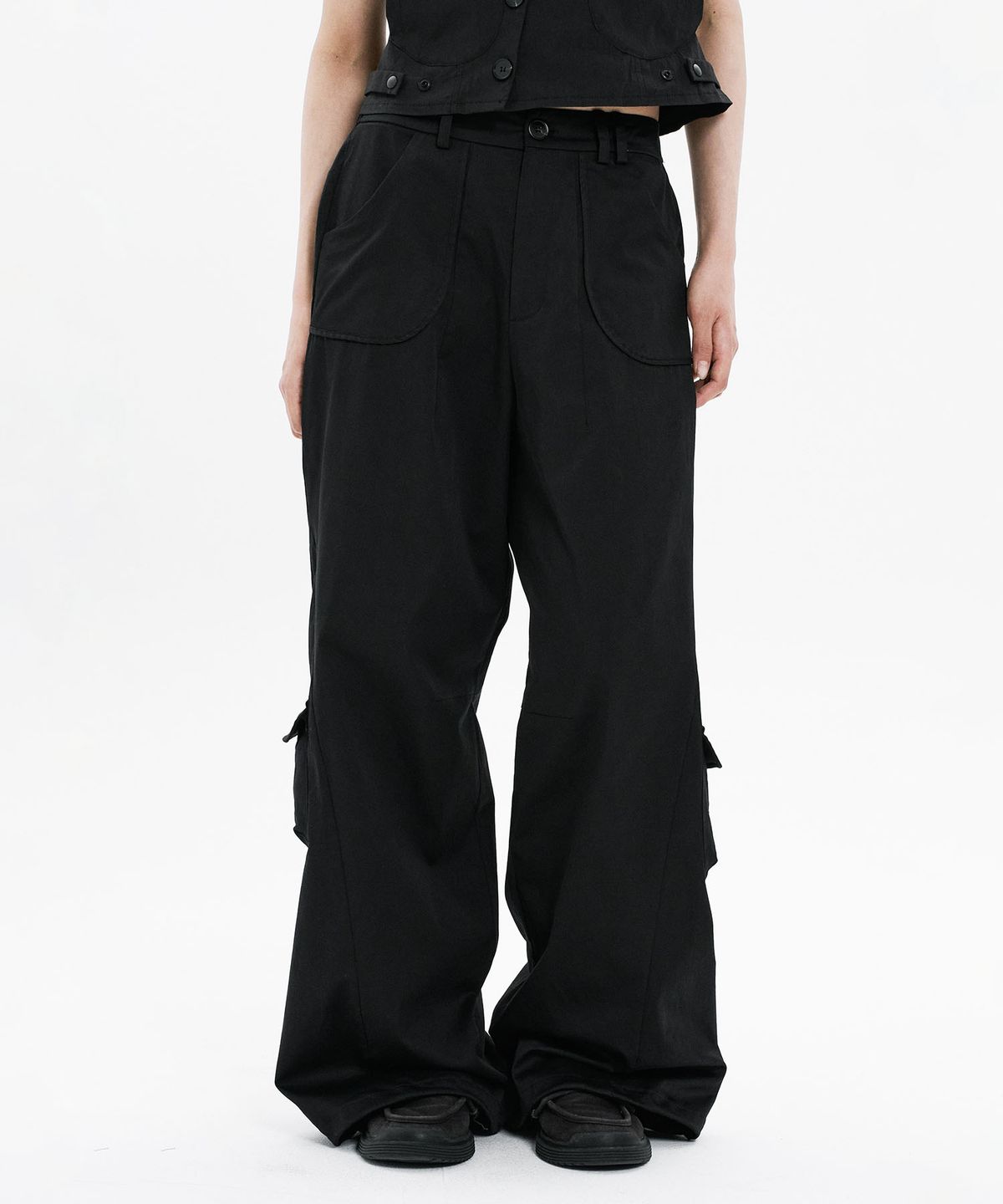 하나히(HANAHI) Side shirring pocket wide pants BLACK