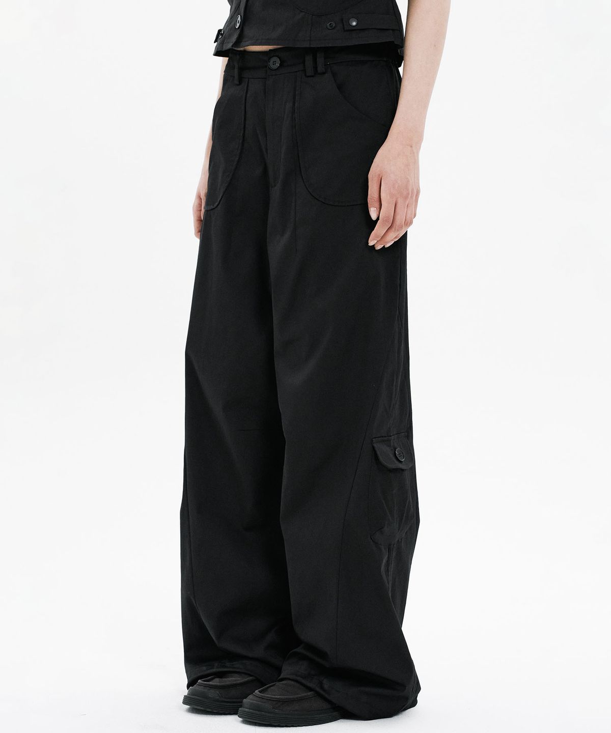 하나히(HANAHI) Side shirring pocket wide pants BLACK
