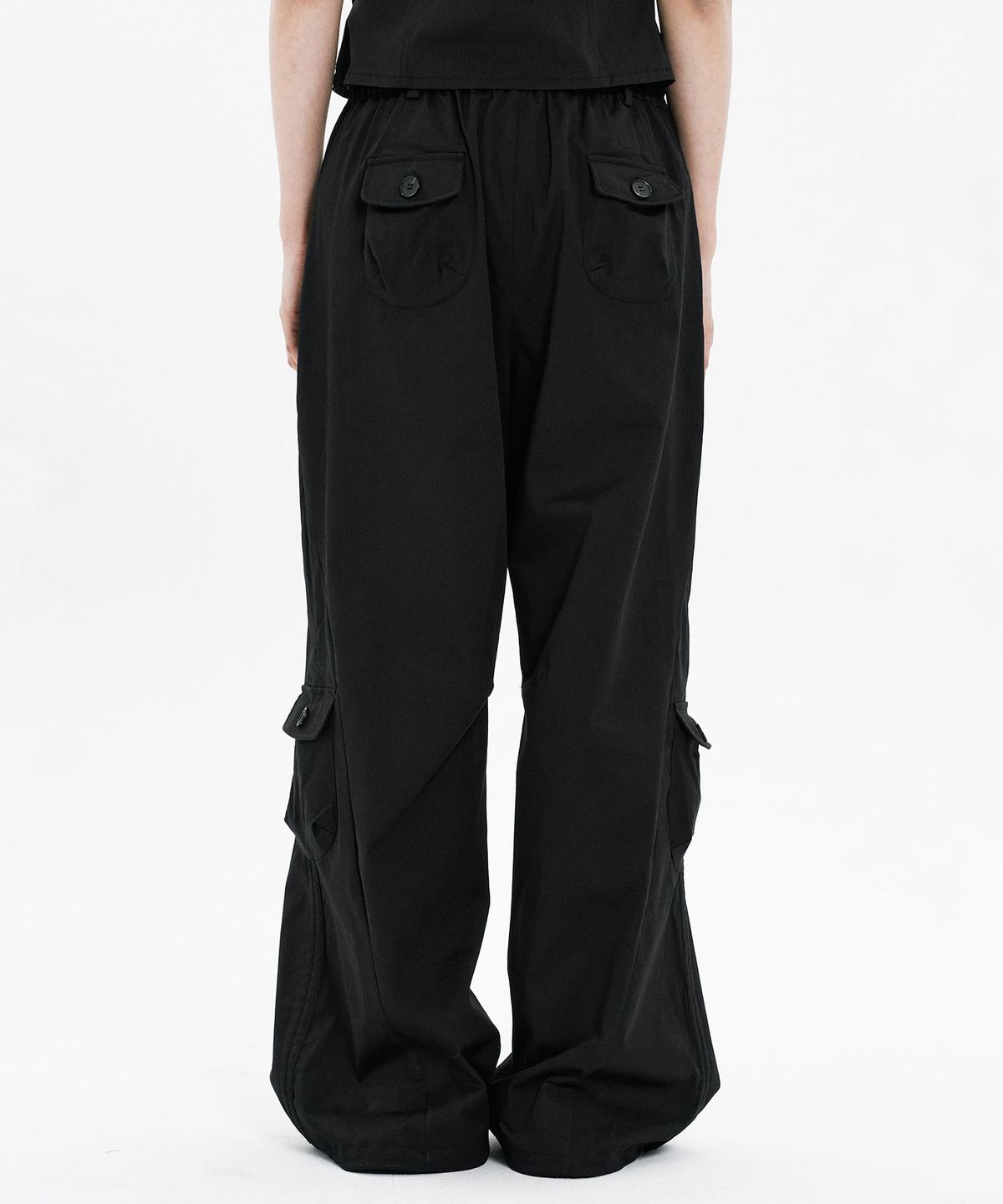 하나히(HANAHI) Side shirring pocket wide pants BLACK