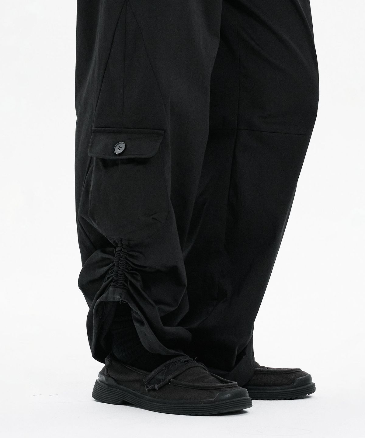 하나히(HANAHI) Side shirring pocket wide pants BLACK