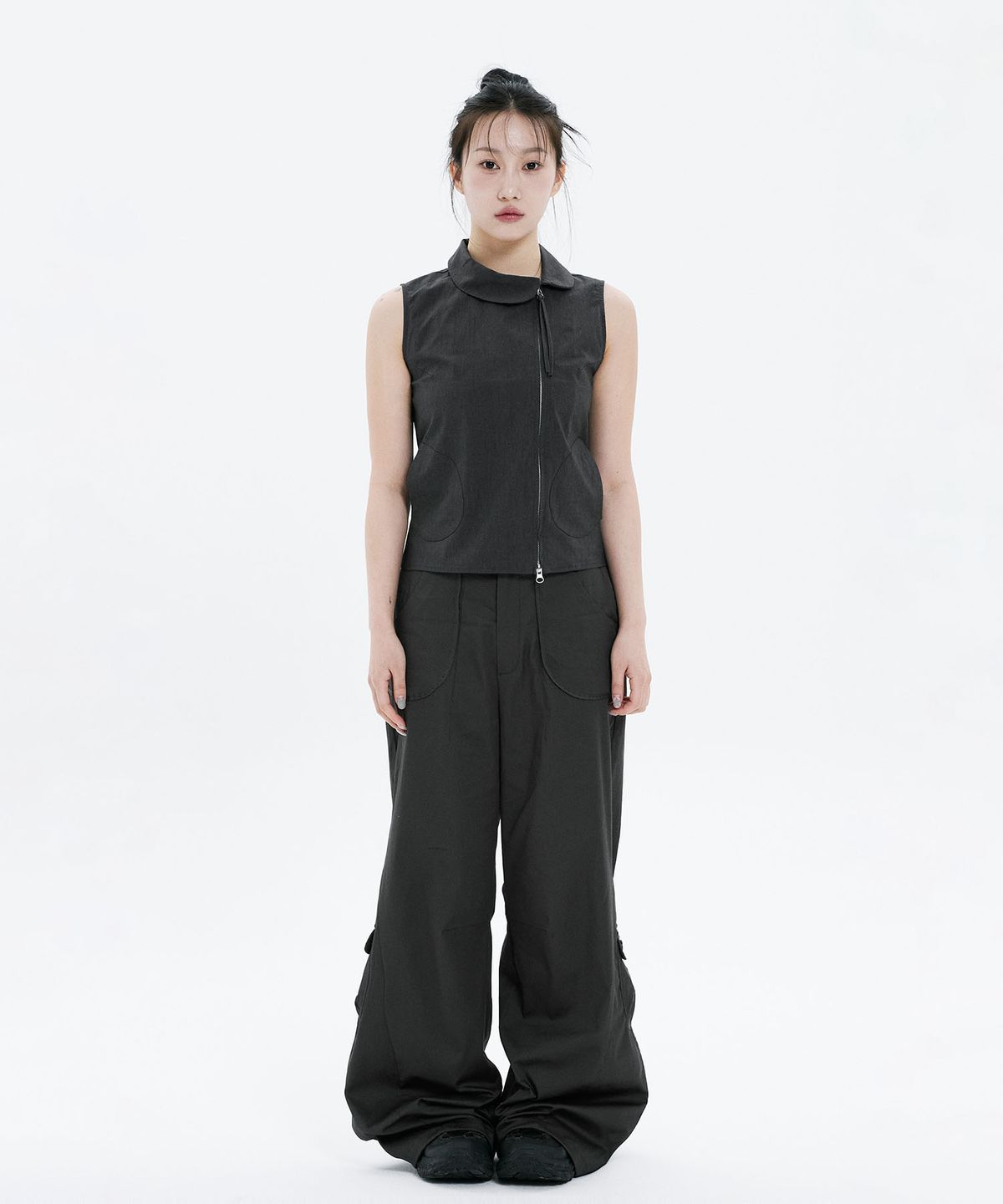 하나히(HANAHI) Side shirring pocket wide pants GREY