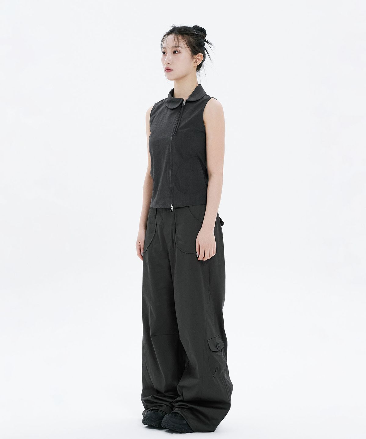 하나히(HANAHI) Side shirring pocket wide pants GREY