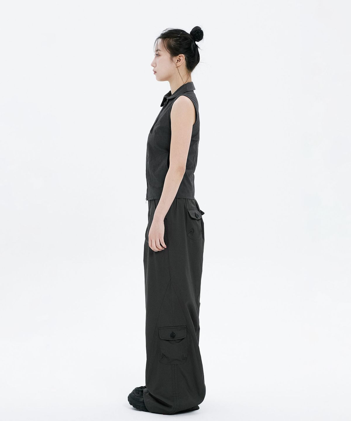 하나히(HANAHI) Side shirring pocket wide pants GREY