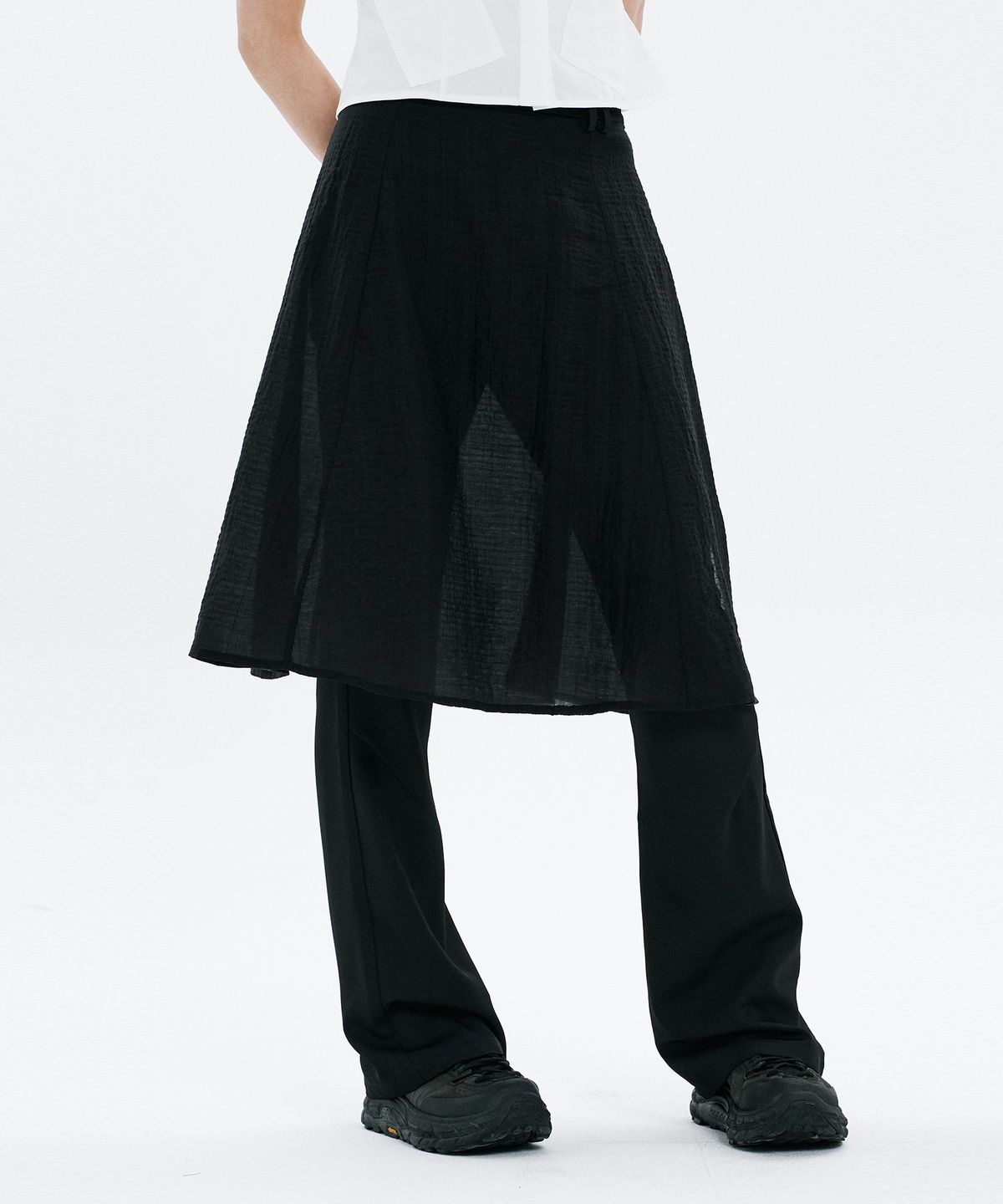 하나히(HANAHI) Hidden pocket skirt pants BLACK