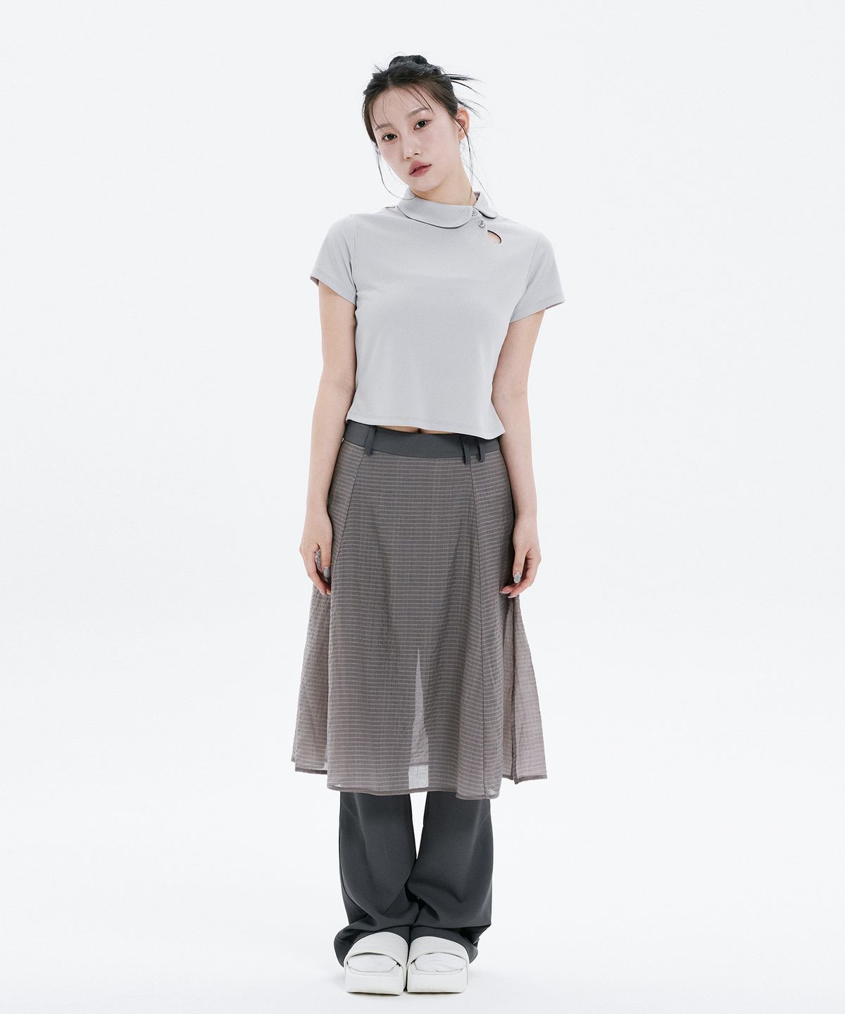 하나히(HANAHI) Hidden pocket skirt pants GREY