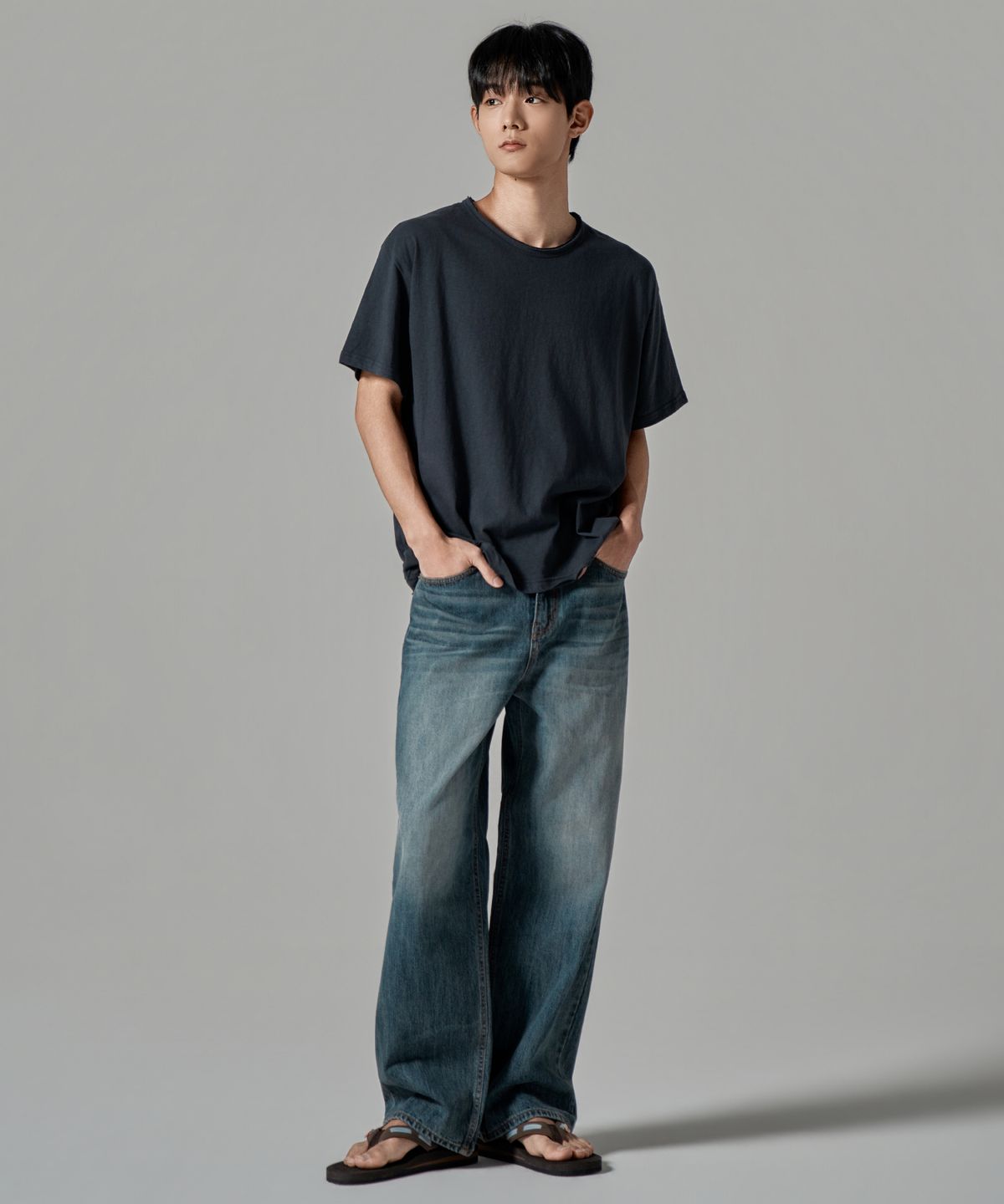 와르(WAAR) M287 올슬럽 데님 와이드 스트레이트 데님 팬츠_딥 블루
