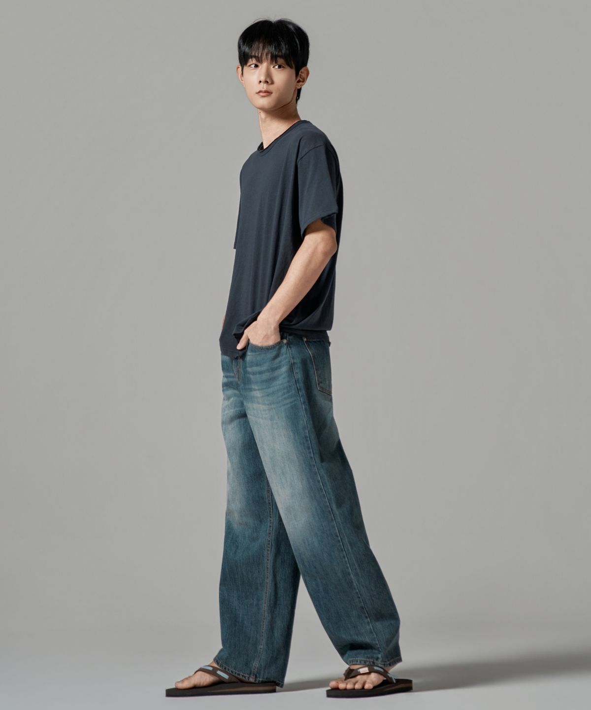 와르(WAAR) M287 올슬럽 데님 와이드 스트레이트 데님 팬츠_딥 블루