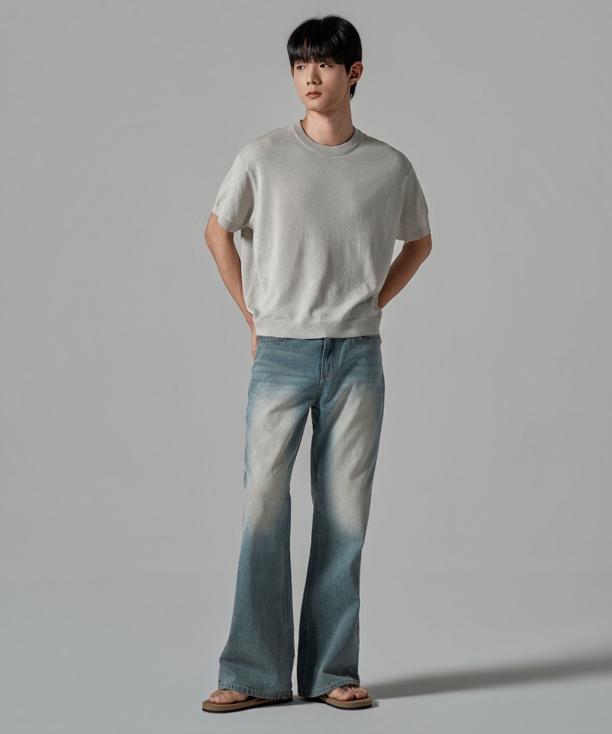 와르(WAAR) M290 맥시 플레어 데님 팬츠_더스티 블루