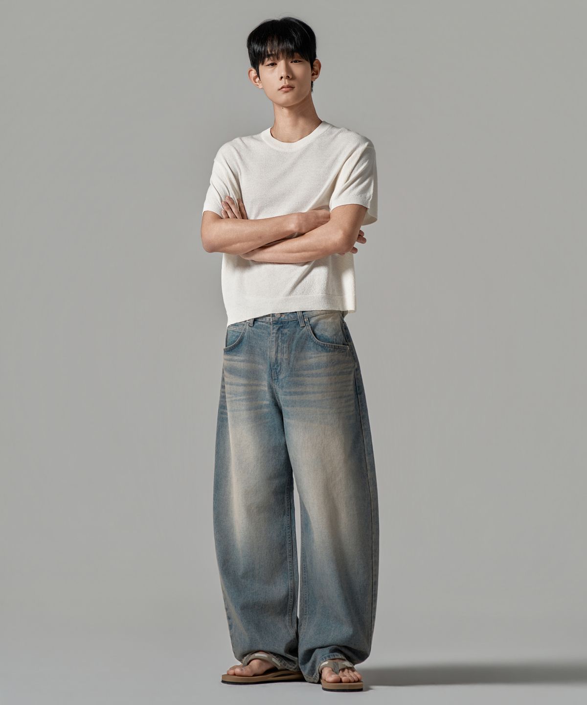 와르(WAAR) M291 빈티지 워시드 커브드 데님 팬츠_더스티 블루