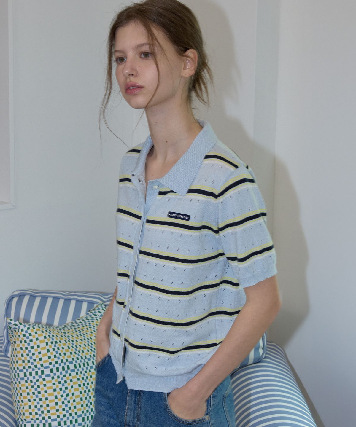 오픈도어스튜디오(OPENDOORSTUDIO) Multi stripe knit Blue