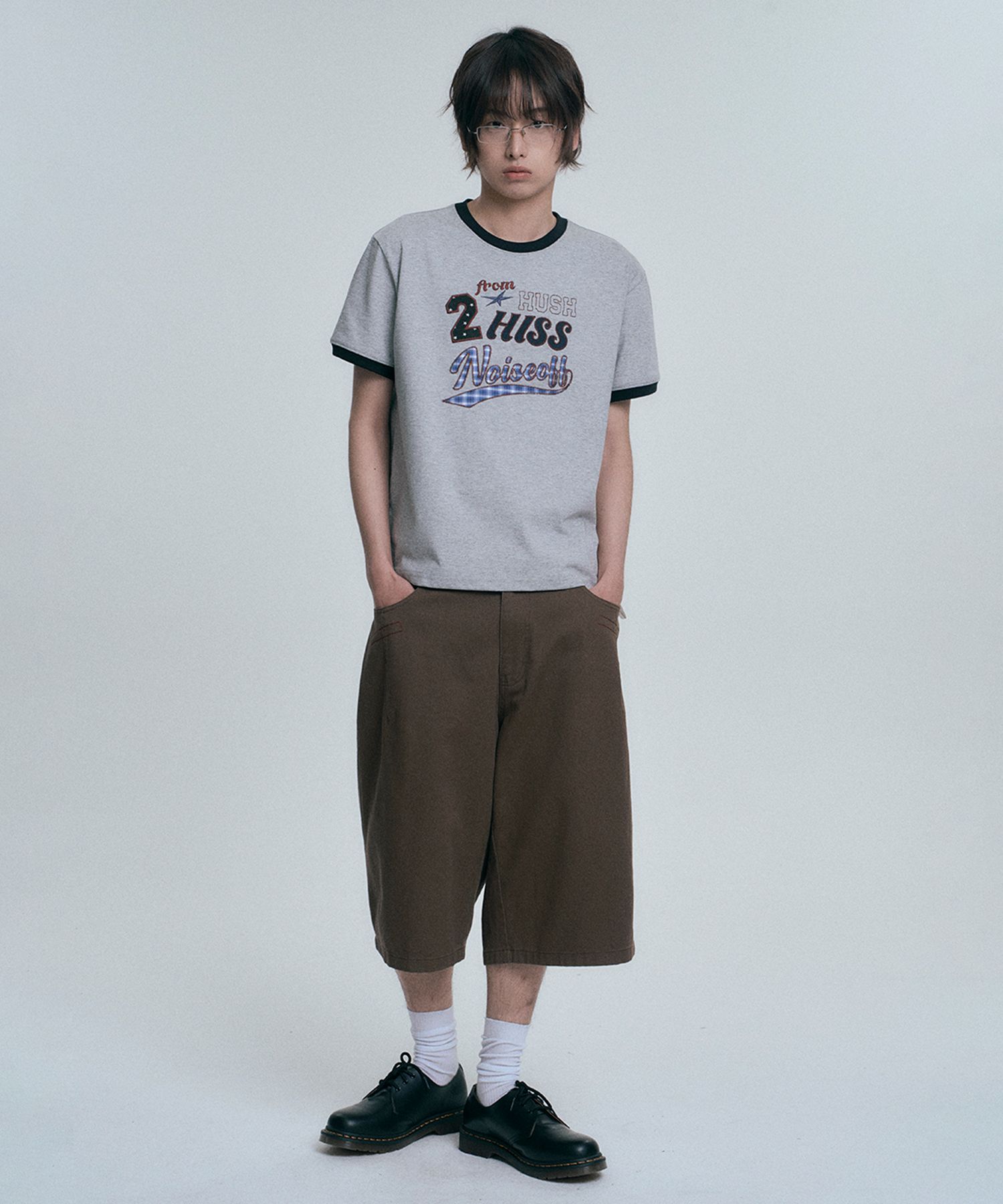 MUSINSA | MOO Multi Applique Crop Ringer T-Shirt - Gray