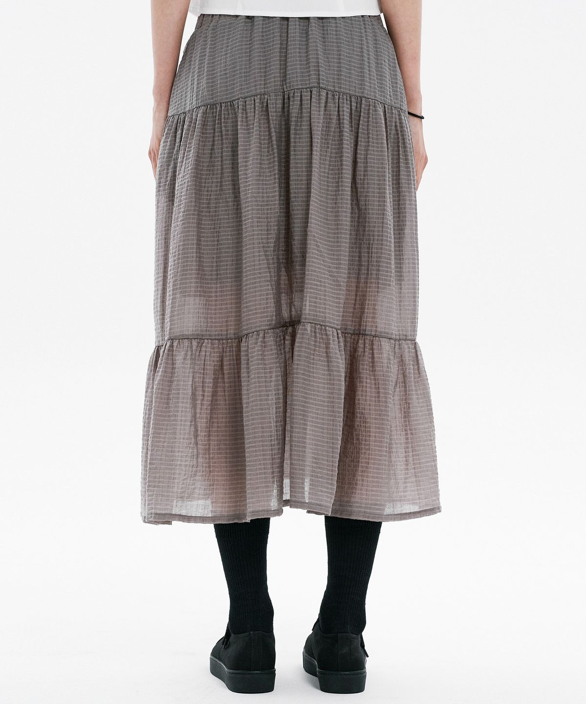 하나히(HANAHI) Front shirred tiered skirt GREY