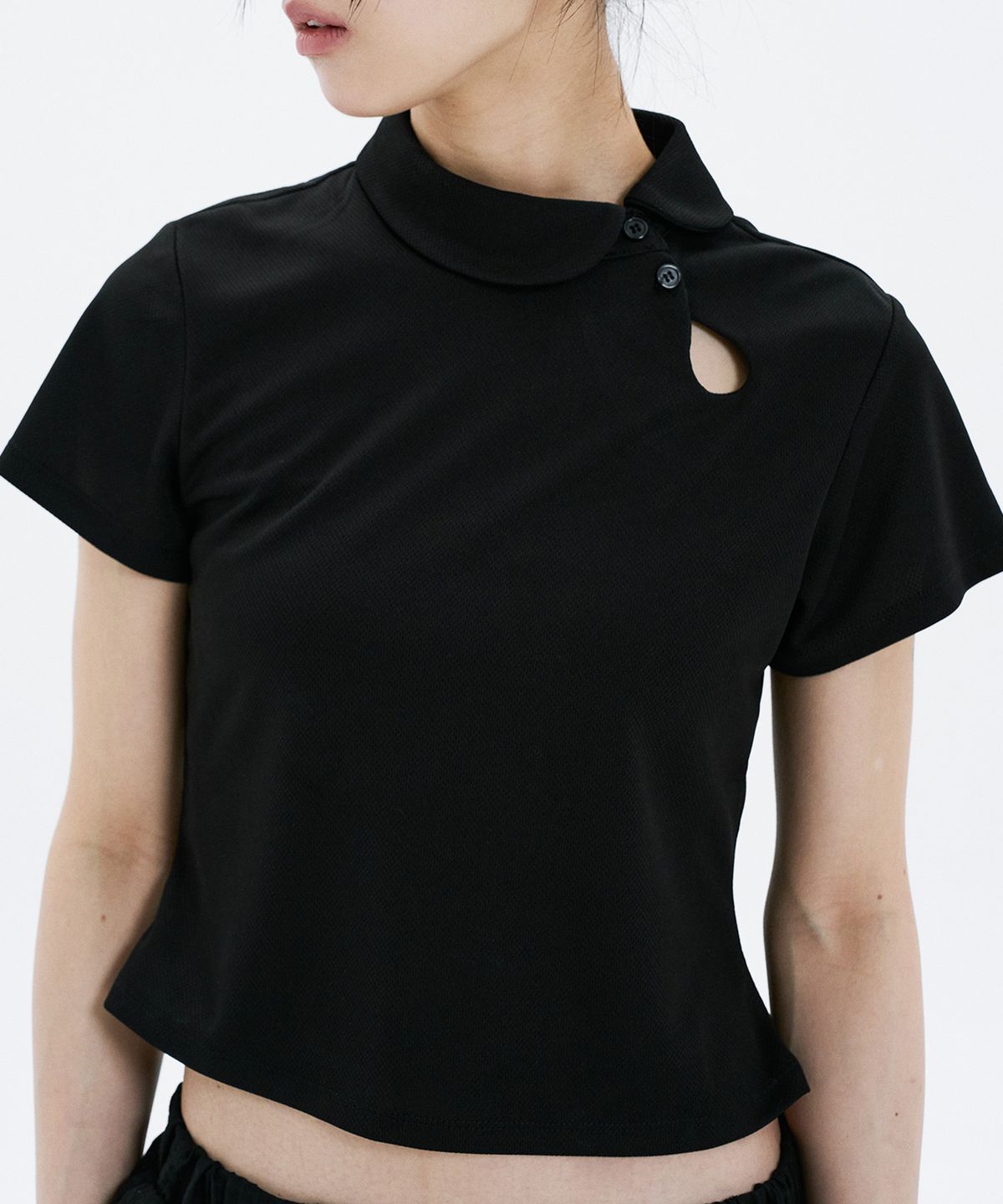 하나히(HANAHI) Polka dot round collar tee BLACK