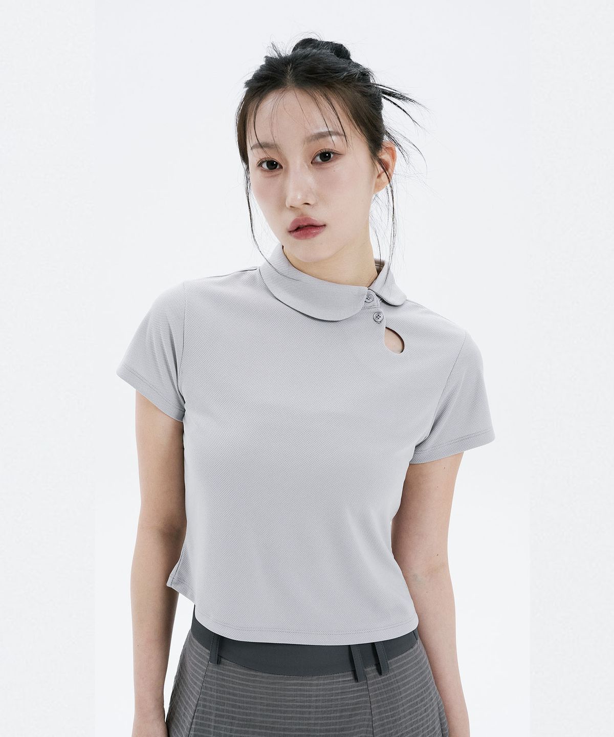 하나히(HANAHI) Polka dot round collar tee GREY
