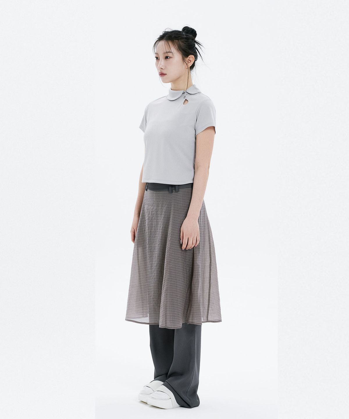 하나히(HANAHI) Polka dot round collar tee GREY