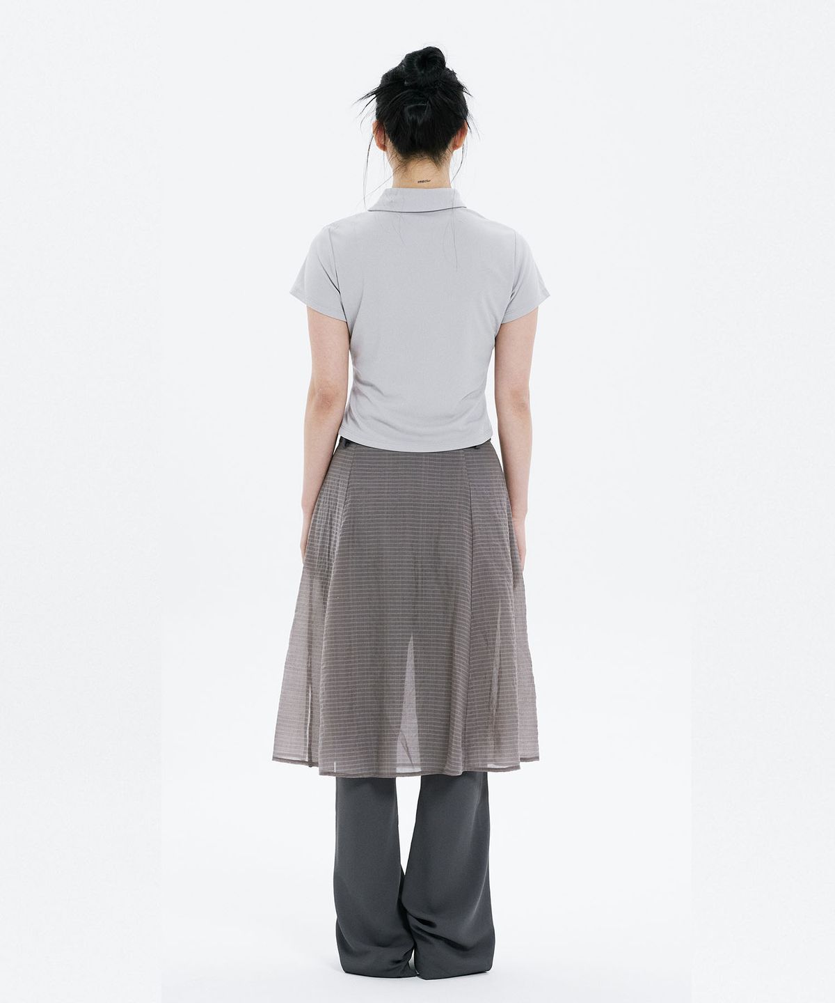 하나히(HANAHI) Polka dot round collar tee GREY