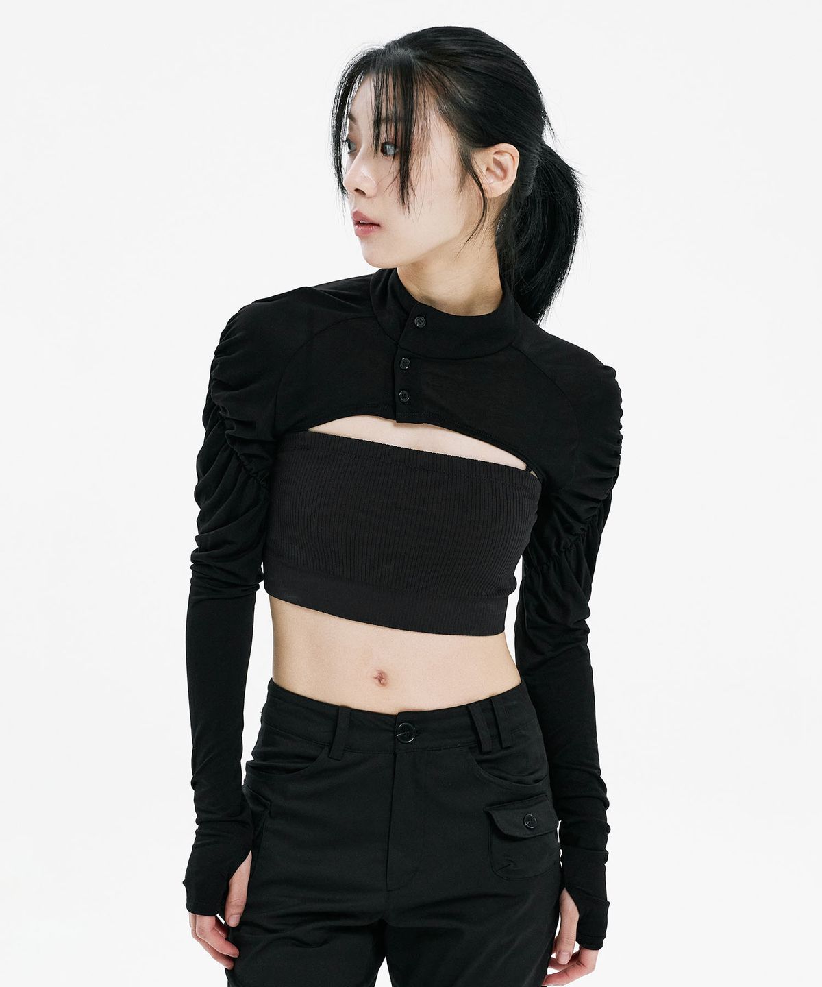 하나히(HANAHI) Shirred bolero BLACK