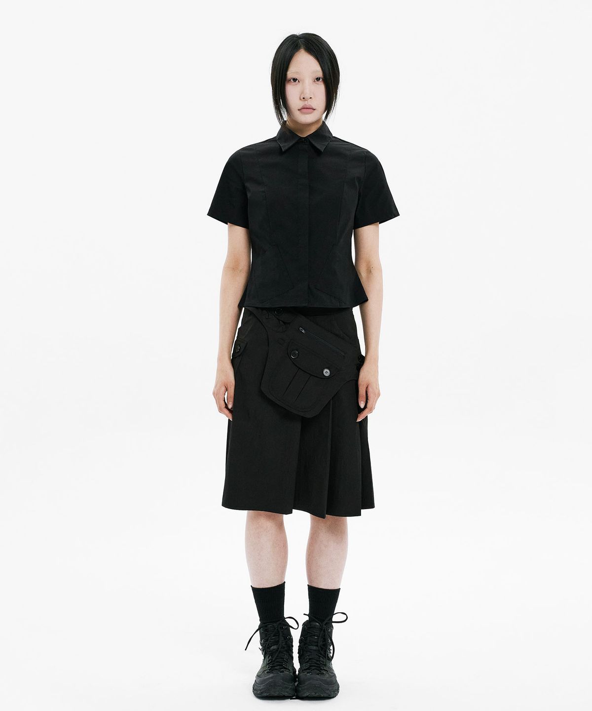 하나히(HANAHI) Under pocket half shirts BLACK
