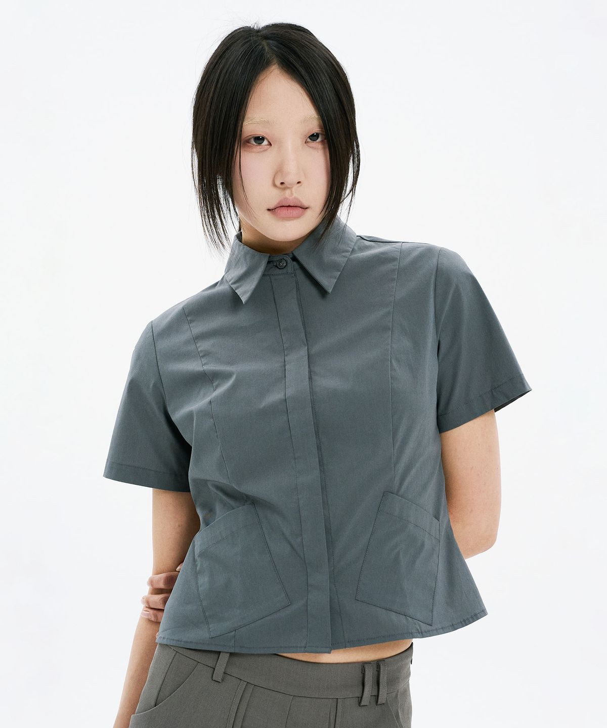 하나히(HANAHI) Under pocket half shirts GREY