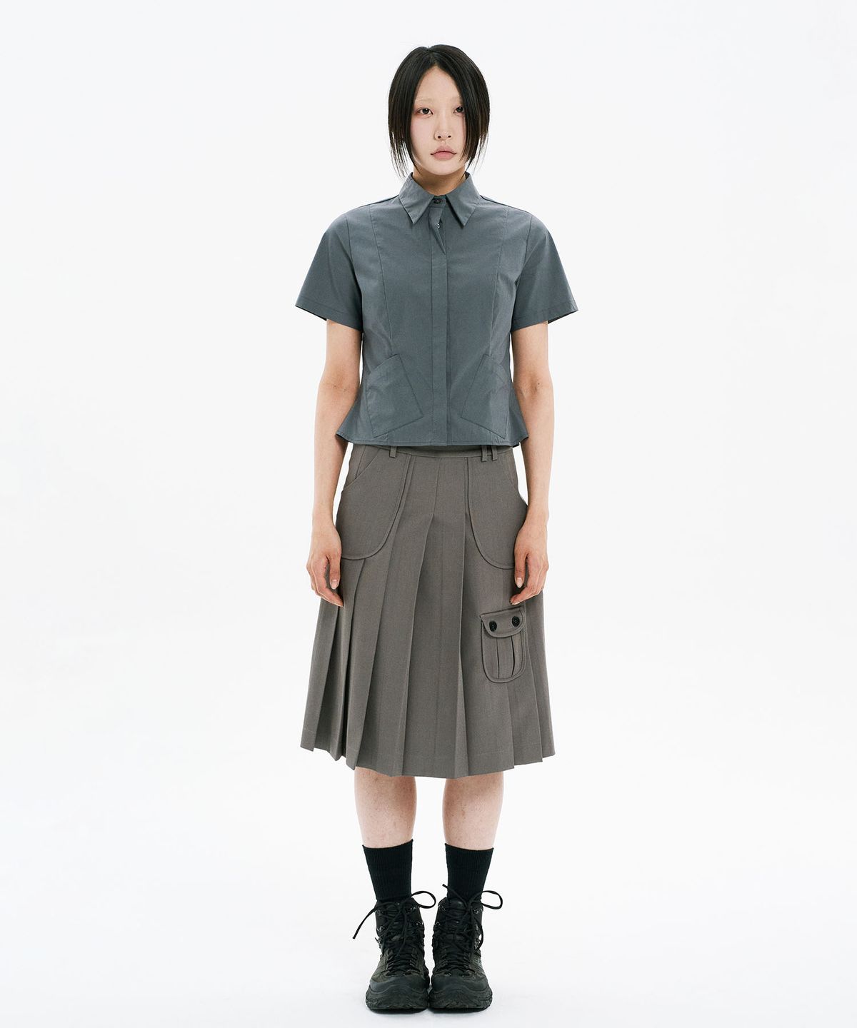 하나히(HANAHI) Under pocket half shirts GREY