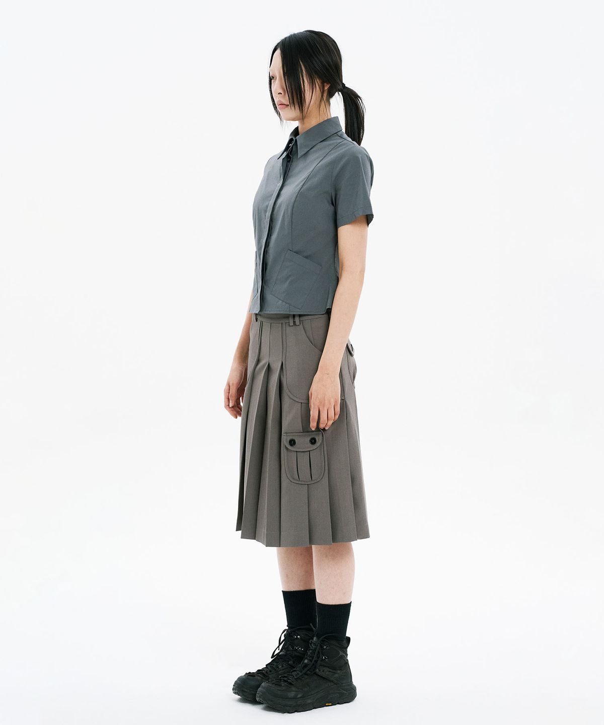 하나히(HANAHI) Under pocket half shirts GREY