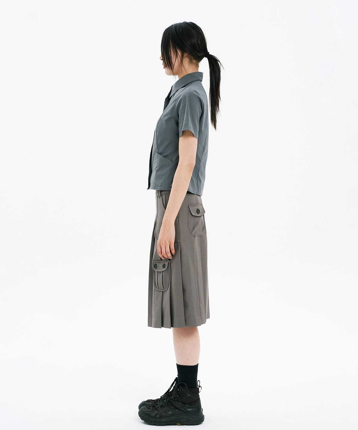 하나히(HANAHI) Under pocket half shirts GREY