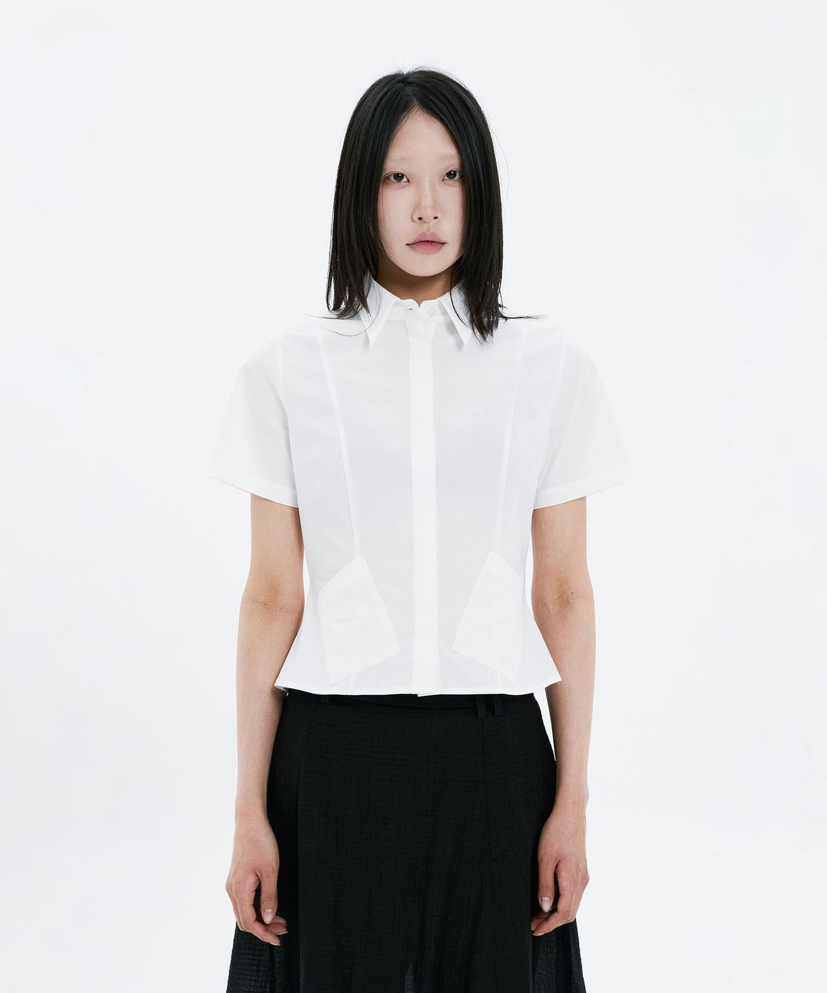 하나히(HANAHI) Under pocket half shirts WHITE