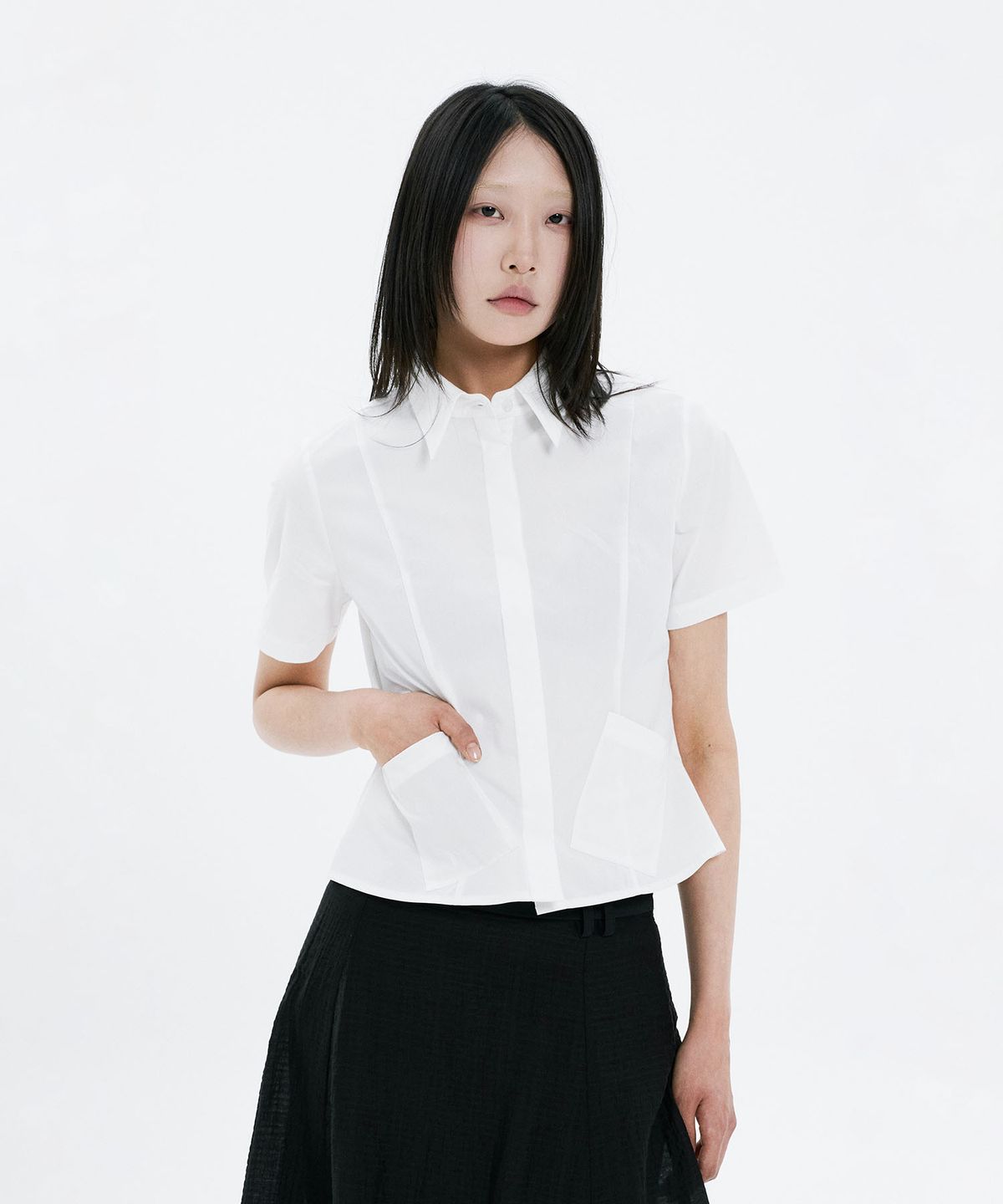 하나히(HANAHI) Under pocket half shirts WHITE
