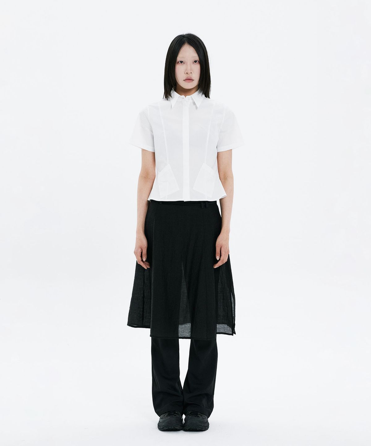 하나히(HANAHI) Under pocket half shirts WHITE